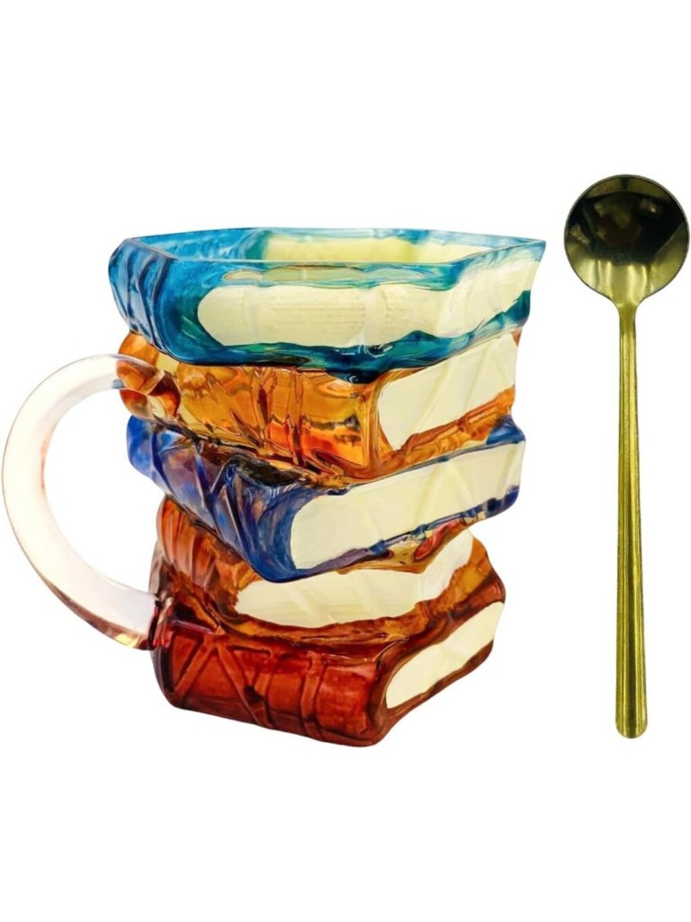 3D Painted Book Mug - Novelty Glass Coffee Cup for Hot & Cold Brews, Gift for